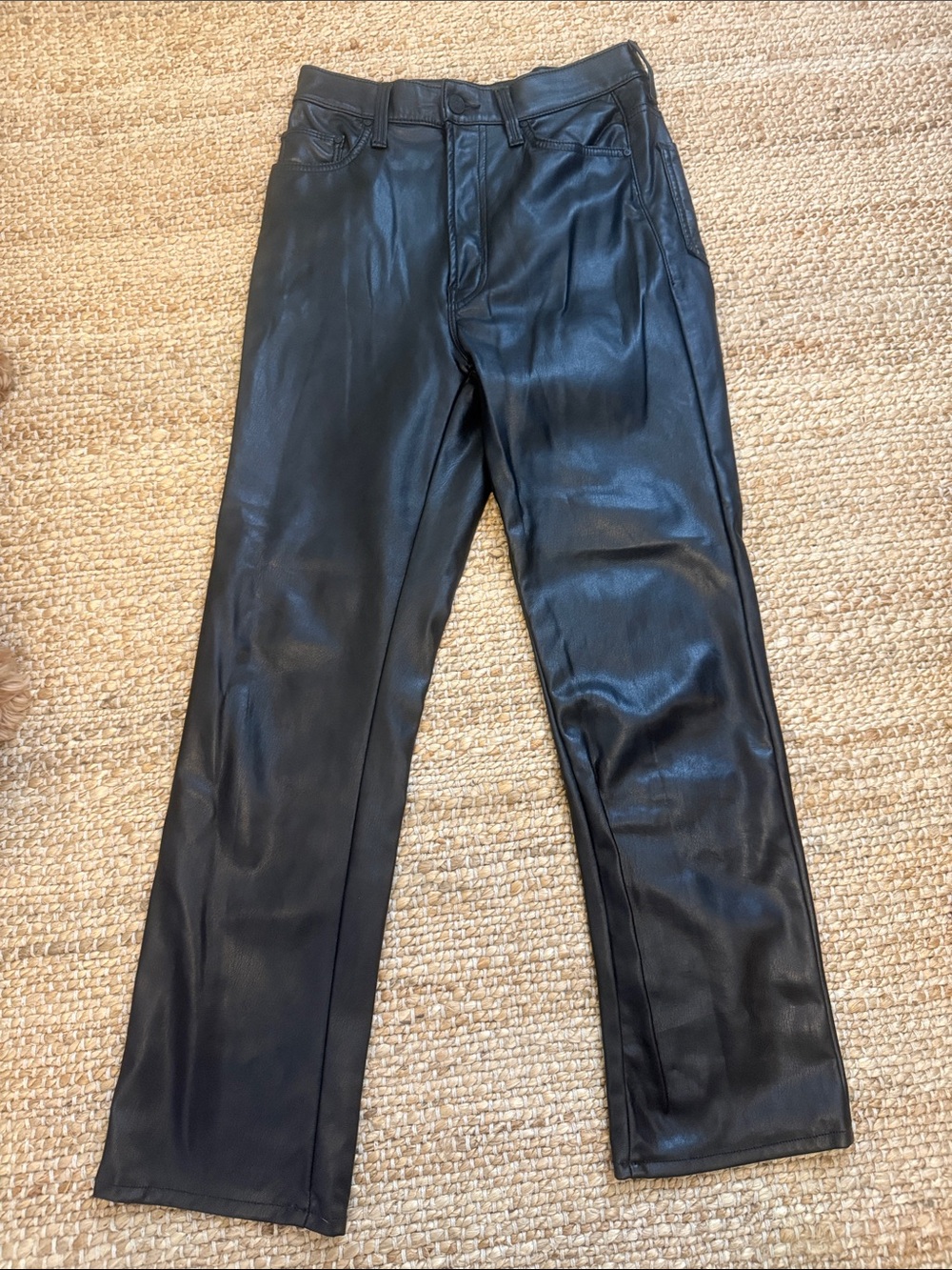 MOTHER High Waisted Rider Ankle Jeans - Faux leather Black
